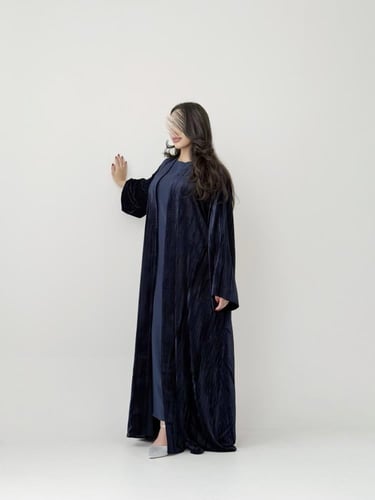 عباية مخمل مكسر - كحلي