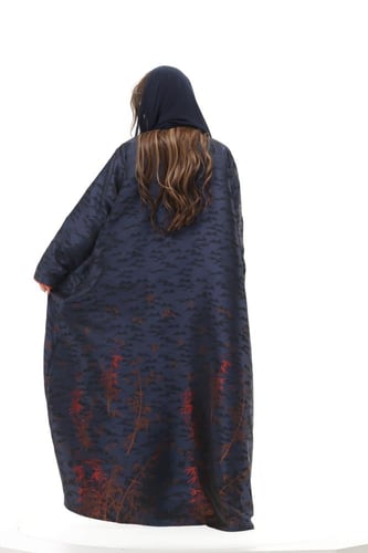 عباية تفته مشجرة - كحلي مع برتقالي