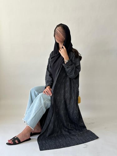 عباية لينن جاكار - كحلي  غامق