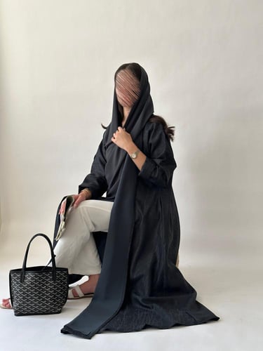 عباية لينن جاكار مشجر- رمادي