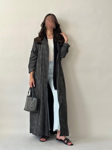 عباية لينن جاكار - اسود