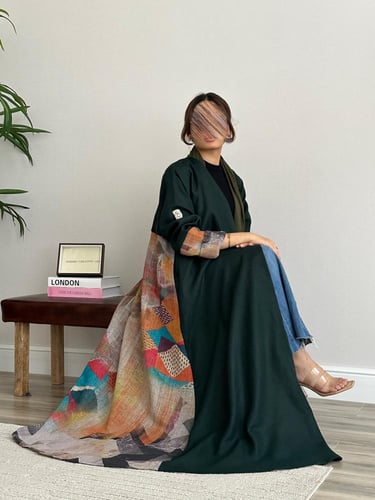 عباية لينن - اخضر مشجر بفاتح