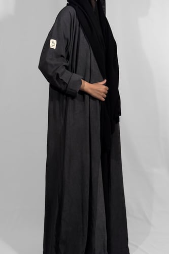 عباية كتان مغسول - رمادي