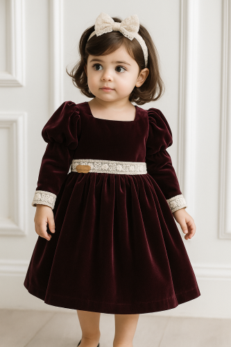 فستان مخمل عنابي