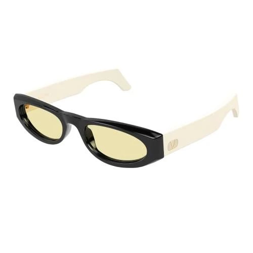 Valentino Black Sunglasses with Yellow Lenses & Ivory Temples