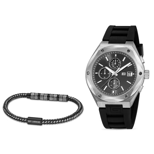 Guy Laroche Grey Chronograph Watch and Braided Bra...