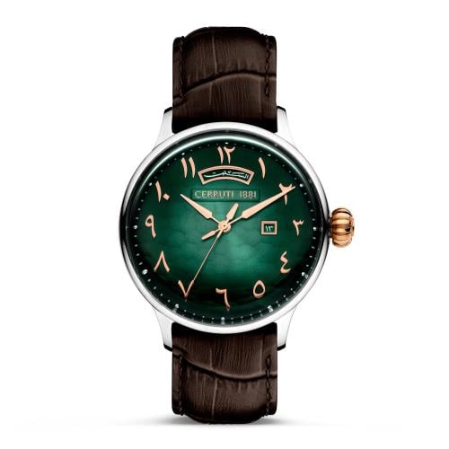 ساعة شيروتي 1881 بمينا اخضر متدرج و جلد طبيعي بني...