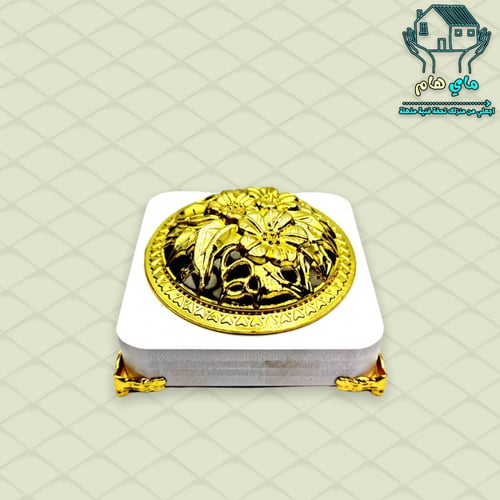 مبخرة أنيقة خشب شكل مربع بغطاء حديد ذهبي لون أبيض،...