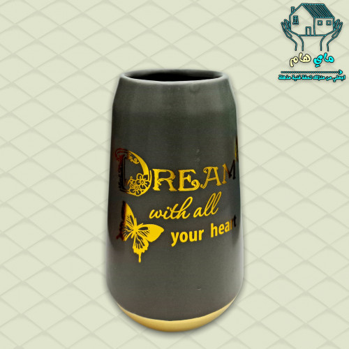 فازة ورود سيراميك رصاصي بنقش ذهبي، 7*18 سم