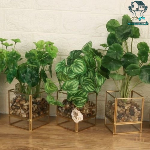 شجر صناعي بحوض زجاج بأطراف حديد ذهبي أنيق، 10*34 س...
