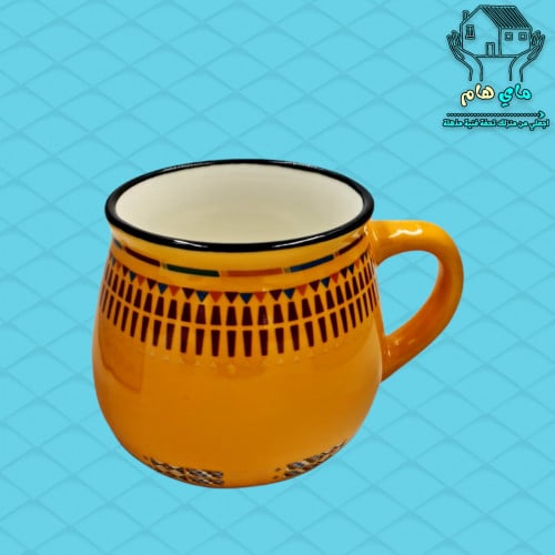 كوب كوفي سيراميك بالنقشة العسيرية - أصفر