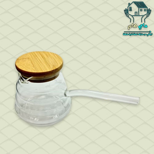 ركوة زجاج شفاف مقلم بغطاء خشبي - ضد الحرارة والنار...