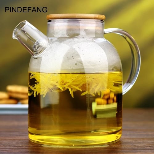 ابريق من زجاج البوروسيليكات الشفاف ضد الحرارة والن...