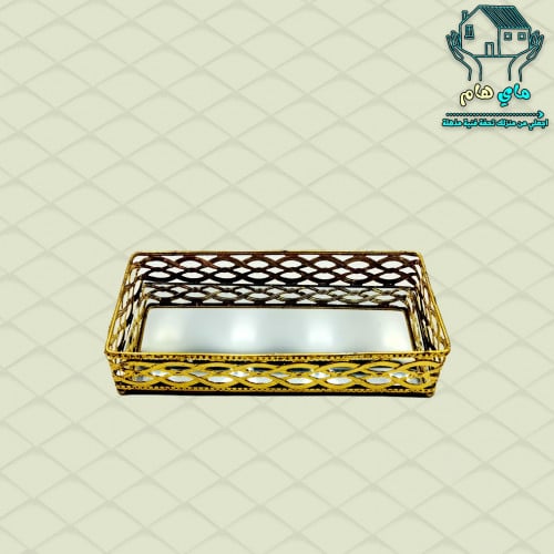 صينية صغيرة مراية بحديد ذهبي، 10*22 سم