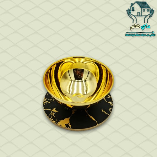 طبق حديد ذهبي بقاعدة خشبي ماربل، عصري وأنيق، بقطر...