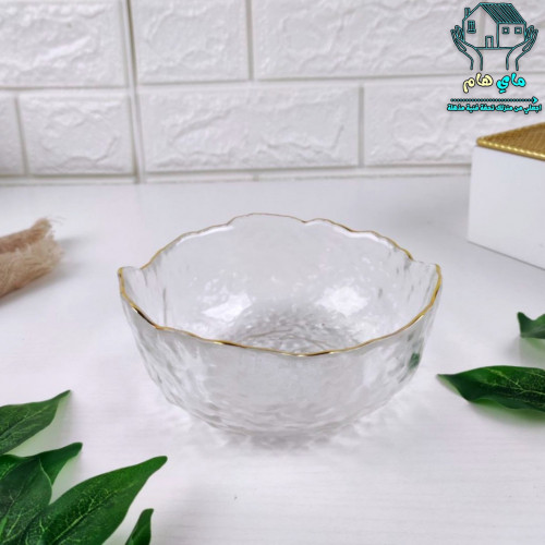 زبدية زجاج مموج بحواف ذهبية، عصري وأنيق، 13*6 سم