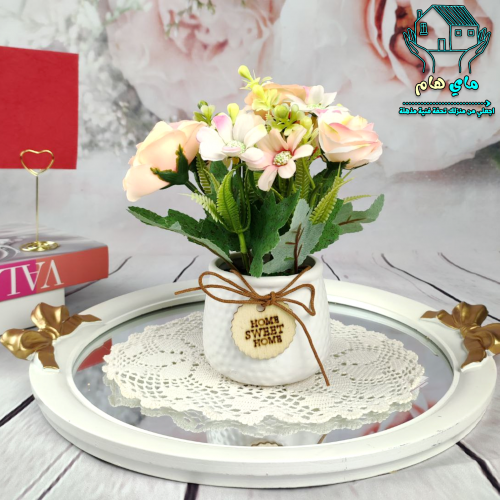 ورد صناعي بحوض سيراميك، عصري و أنيق، بارتفاع 18 سم