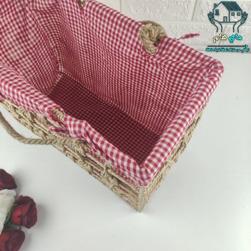 سلة ترامس و رحلات خيش ملبس بقماش الكاروهات كبير، ع...