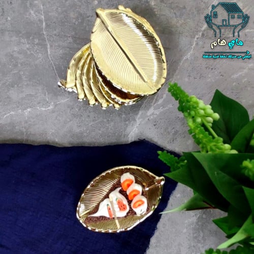 درزن 12 صحن تقديم بلاستيك ذهبي بشكل ورق الشجر، صغي...