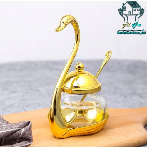 سكرية زجاج بغطاء مع ملعقة و استاند البطة العصري وا...