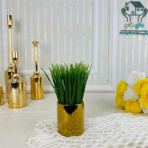 شجر صناعي بحوض سيراميك ذهبي، عصري و أنيق