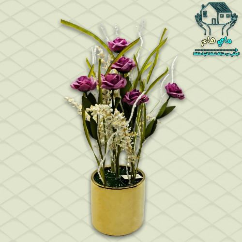 ورد جوري صناعي بحوض سيراميك ذهبي أنيق مقاس وسط، 12...