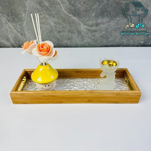 صينية تقديم اكرليك شفاف مموج بجوانب خشبية أنيقة و...