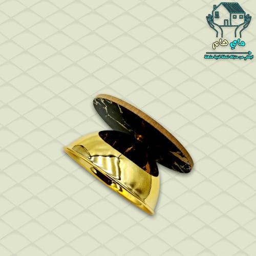 طبق حديد ذهبي بقاعدة خشبي ماربل، عصري وأنيق، بقطر...