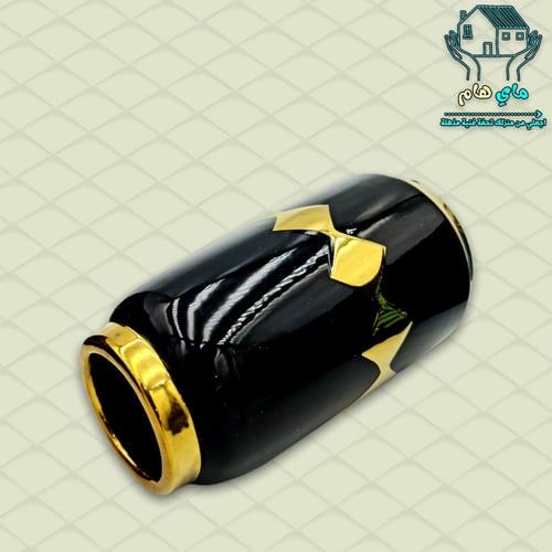 فازة ورود سيراميك أسود مزين بنقش ذهبي، 7*18 سم