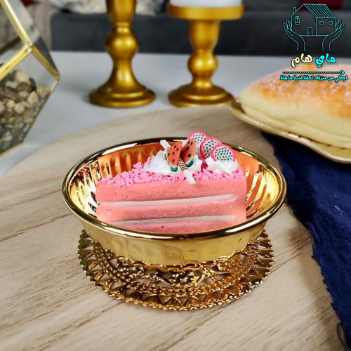 طبق تقديم حديد فاخر ذهبي، بقاعدة منقوشة، دائري 10*...