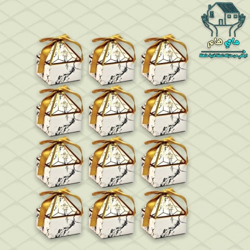 توزيعات كرتون هرمي بنقشة الماربل مع شريطة، درزن 12...