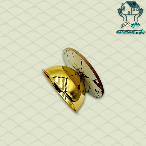 طبق حديد ذهبي بقاعدة خشبي ماربل، عصري وأنيق، بقطر...