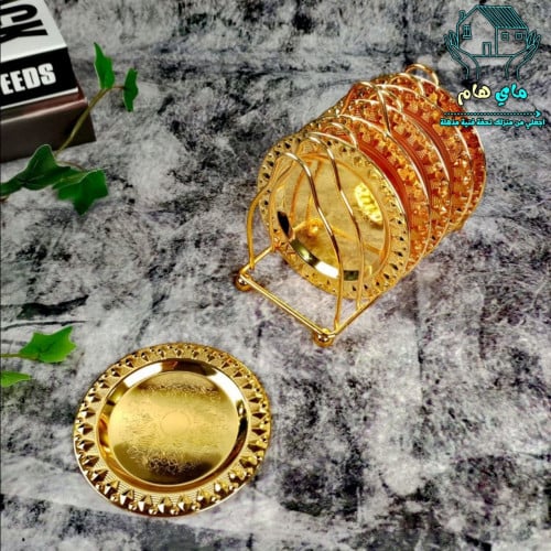 6 صحون تقديم صغيرة مصنوعه من الحديد الذهبي مع حامل...