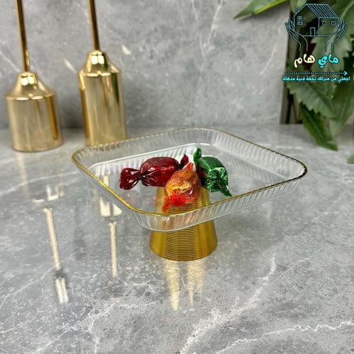 طبق تقديم اكرليك شفاف وبقاعدة ذهبية، أنيق وعملي، ل...