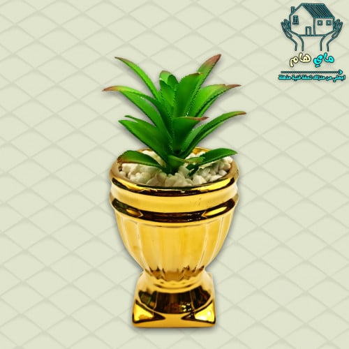 نبات الصبار الصناعي بحوض سيراميك ذهبي أنيق، 8*19 س...