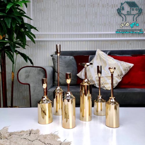 شمعدان حديد ذهبي 6 احجام مختلفة، للشمع الطويل والع...