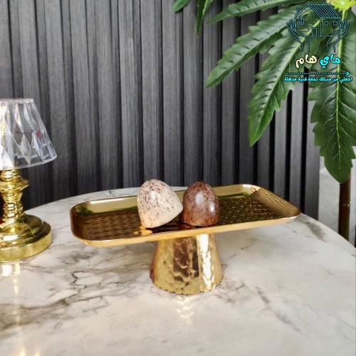 صحن تقديم حديد بقاعده، ذهبي صغير، بارتفاع 6 سم و ا...