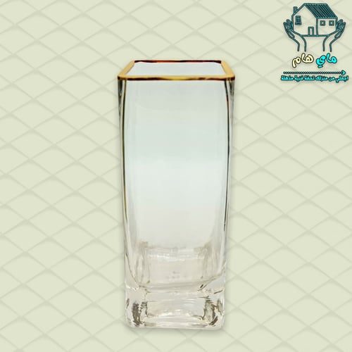 فازة ورود زجاج شفاف مموج مكحل بحواف ذهبية، 20*8 سم