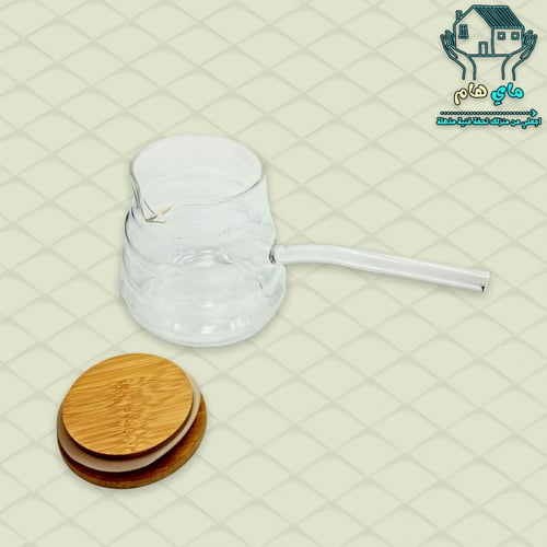 ركوة زجاج شفاف مقلم بغطاء خشبي - ضد الحرارة والنار...