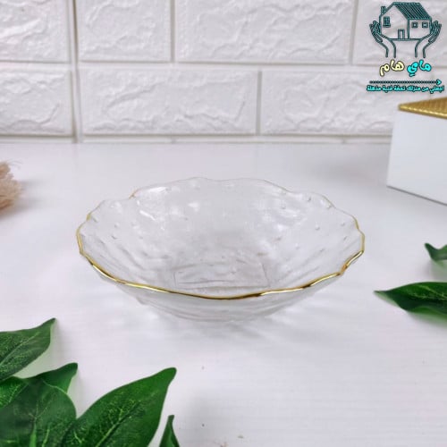زبدية زجاج مموج بحواف ذهبية، عصري وأنيق، 14*4 سم