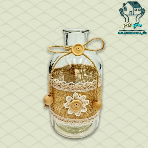 فازة ورود زجاج شفاف مزين بقماش الخيش، 4*17 سم