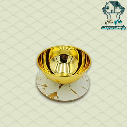 طبق حديد ذهبي بقاعدة خشبي ماربل، عصري وأنيق، بقطر...