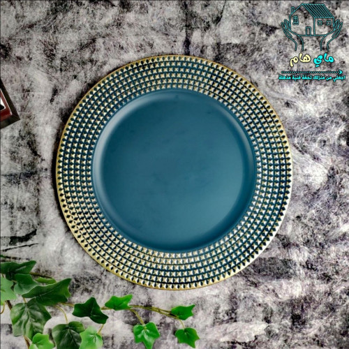 صحن تقديم فايبر دائري، زيتي مطفي بنقش ذهبي، عصري و...