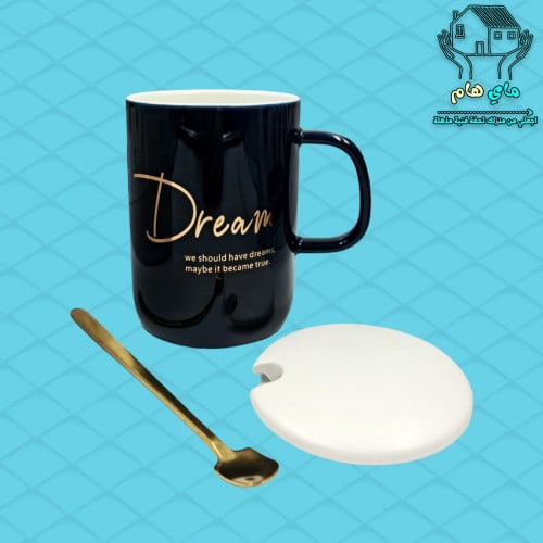 كوب كوفي سيراميك لون أسود بعبارات محفزة + ملعقة اس...