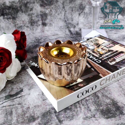 مبخرة سيراميك أنيقة بديزاين وردة باللون النحاسي، 6...