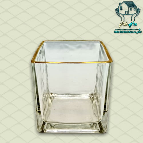 فازة مربع زجاج شفاف مكحل بحواف ذهبية، 10*10 سم