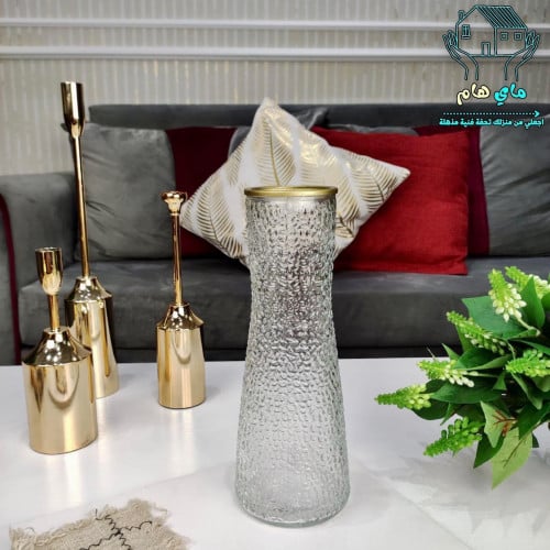فازة ورود زجاج شفاف مموج بحواف ذهبية، عصرية وأنيقة...