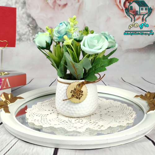 ورد صناعي بحوض سيراميك، عصري و أنيق، بارتفاع 18 سم