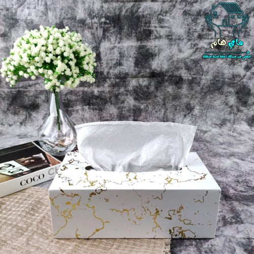علبة منديل بنمط رخامي باللون الابيض، 23*12*9 سم