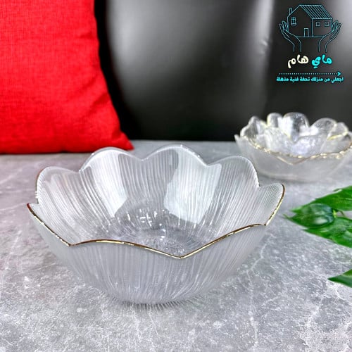 صحن زجاجي مموج بحواف ذهبية، عصري وأنيق، 20*20*9 سم